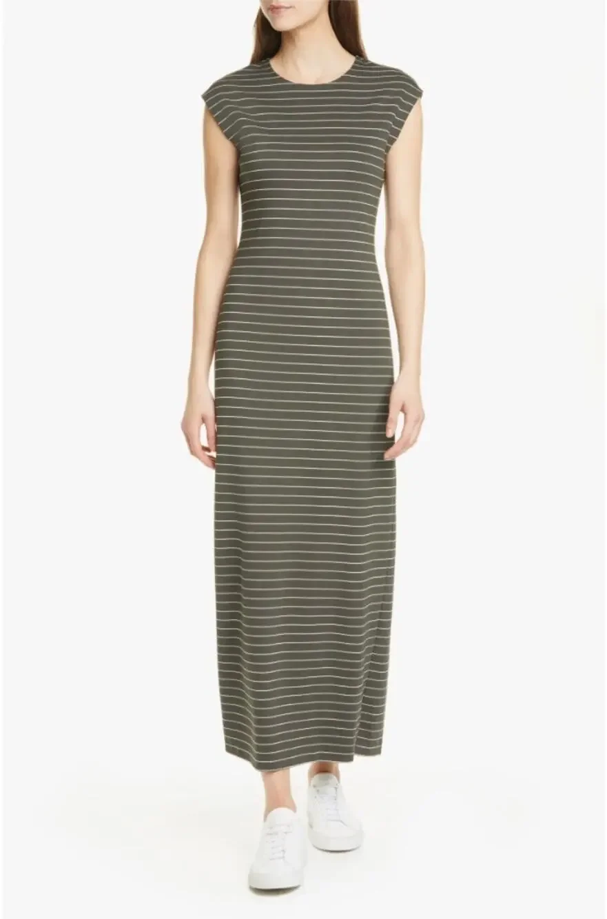 Club Monaco Women's Green & Cream Stripe Polished Ponte Maxi Dress Size 6